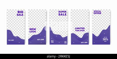 Set of Ig stories design template. Fashion super sale promotion with minimalistic style. Highlights, story, posts and elements. Vector background for Stock Vector