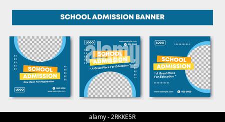Back to school admission promotion social media post template design. Blue and yellow school new admission social media banner. Suitable for online ed Stock Vector