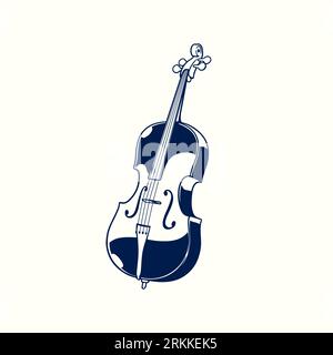 Vector hand drawn illustration of Cello in vintage engraved style isolated on white background. Concept of music and entertainment. Classical jazz mus Stock Vector