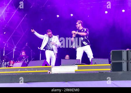 CarFest, Laverstoke Park Farm, Hampshire, UK. 25th Aug, 2023. Boyzlife (Keith Duffy, Brian McFadden) perform at CarFest. Created by Chris Evans, CarFest is the largest family fundraising festival in the UK. Credit: Julian Kemp/Alamy Live News Stock Photo