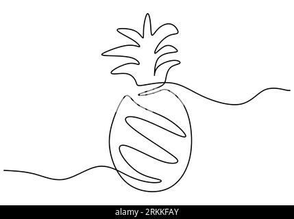 One continuous line drawing of pineapple hand drawn minimalist line art design. Fresh tropical fruit isolated on white background. Summer healthy food Stock Vector