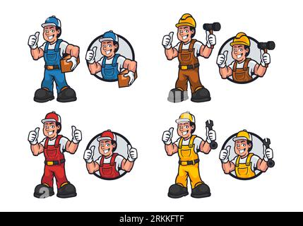 Set of engineers, handyman or technician isolated on white background. Stock Vector
