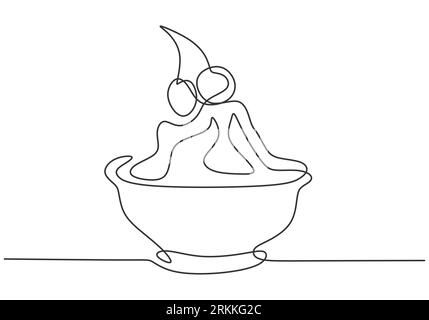 Continuous single hand drawn one line fruit ice on bowl. Fresh delicious food in summer concept line art doodle outline isolated minimal illustration Stock Vector