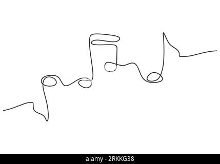 One continuous line art drawing music note vector illustration. A sign and symbol of music isolated on white background. Musical note hand drawn line Stock Vector