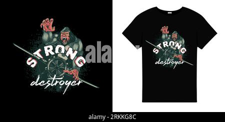 Strong destroyer gorilla t shirt design. Shirt with gorilla graphic illustration Stock Vector