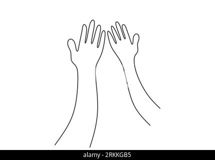 Two people hands in continuous single line drawing isolated on white background. Human interaction. Friendship bond concept hand drawn minimalism desi Stock Vector