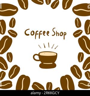 Coffee shop poster background with cup and brown coffee beans isolated on white background. Stock Vector