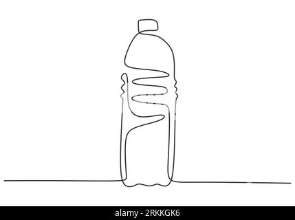 Single one line drawing of a minimalist design pair of mineral water bottles isolated on white background. The concept of healthy life style. Freshnes Stock Vector