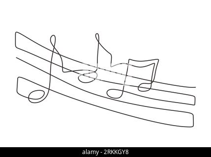 One continuous line art drawing music note vector illustration. A sign and symbol of music isolated on white background. Musical note hand drawn line Stock Vector