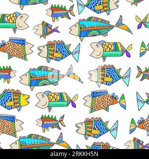 Cute childish tribal fish seamless pattern. Creative undersea childish background. Perfect for kids apparel, fabric, textile, nursery decoration, wrap Stock Vector