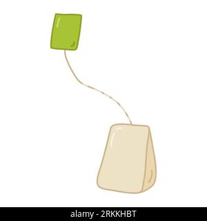 Simple tea bag with label, doodle style flat vector illustration Stock Vector