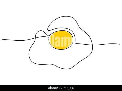 Continuous line drawing of egg. Sunny side up egg hand drawn one line art minimalism design. Food design, vector illustration for cafe, shop or restau Stock Vector