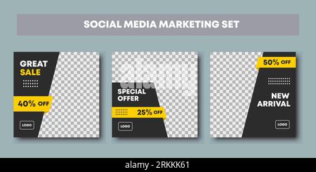 Set of elegant luxury fashion sale social media post template banners. Modern promotion square web banner for digital marketing, web, internet adverti Stock Vector