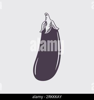 Illustration of eggplant in engraving style. Fresh organic food Stock Vector