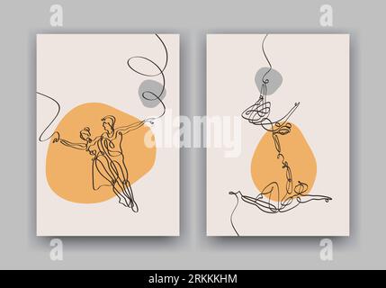 Minimalist poster with continuous line drawing of couple Stock Vector