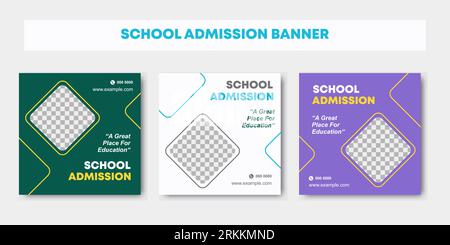 Back to School for Education banner admission Program Editable square social media and web banner post promotions & layout design for marketing shape Stock Vector