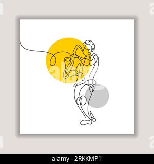 Jazz player one line drawing, continuous line art of a man with music theme. Vector illustration minimalist. Stock Vector