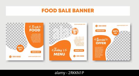Set of editable square banner template design for food sale promotion social media post. Suitable for restaurant and culinary digital marketing. Orang Stock Vector
