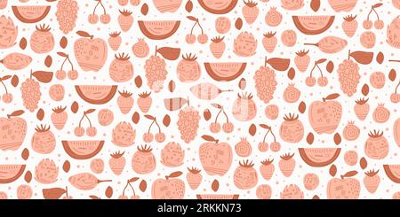 Fruits seamless pattern with hand drawn pink colors. Abstract hand drawn seamless pattern on pink background for typography, textiles or packaging des Stock Vector