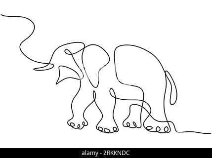Elephant in continuous single line drawing. A wild animal in the jungle hand drawn one line art minimalism design. Rainforest mammals herd concept iso Stock Vector