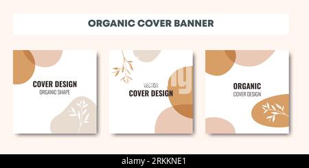 Beautiful feminine set of social media quote post templates with minimal abstract organic pastel color in trendy contemporary collage style. Can be us Stock Vector
