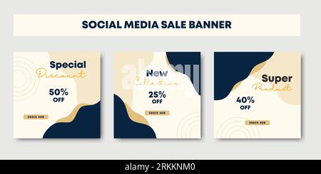 Set of abstract square art templates with wave style. Blue and pastel colors design. Suitable for social media post, mobile apps, banners design and w Stock Vector