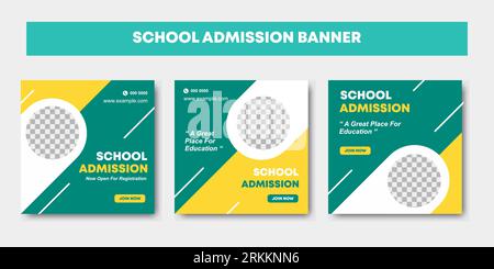 School admission Editable minimal square banner template collection. Kids school education flyer brochure design with yellow and tosca pastel color. V Stock Vector
