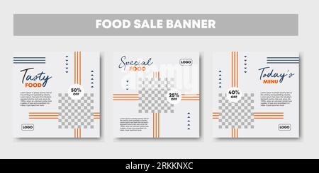 Culinary food beverage social media post template collection set with minimalist and elegant style. Delicious food social media post and web banners, Stock Vector