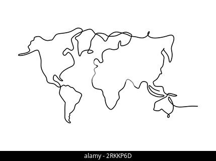 World map one line drawing on white isolated background. A Globe similar world map icon for Education, Travel worldwide, infographics, Science, Web Pr Stock Vector