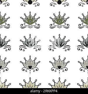 Lotus drawing seamless pattern. Tribal ethnic motifs, asian bohemian ancient traditional hand drawn. Vintage floral decorative for fashion textile pri Stock Vector