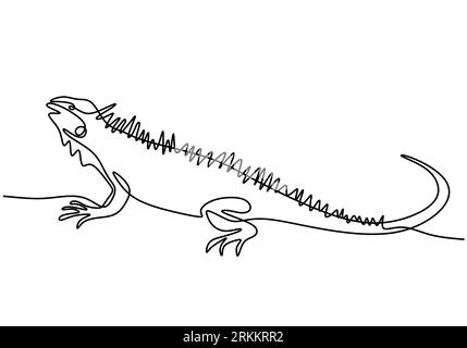 One continuous line drawing of iguana lizard. Exotic reptile animal for company logo identity or pet lover society. Vector hand drawn illustration min Stock Vector