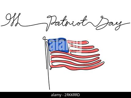 Continuous one line drawing of patriot day background with american flag with patriot day word isolated background. Stock Vector