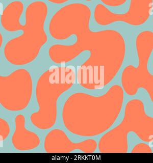 Psychedelic trippy wavy y2k seamless pattern. Modern naive Retro 70s trendy background. Minimalist nursery print of psychedelic orange curvy shapes on green backdrop Stock Vector