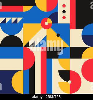 Abstract geometric mural colorful seamless pattern in Bauhaus style. pattern design Stock Vector