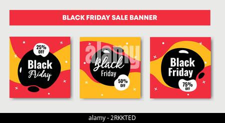 Black Friday Fashion Sale social media post trendy design. Advertisement elements, square with red colors. Good for web and internet ad. Stock Vector