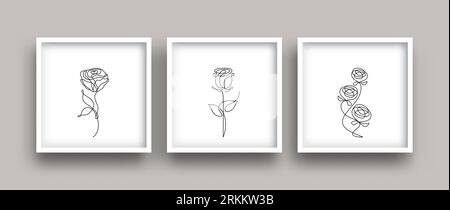 Continuous line drawing of flowers set Stock Vector