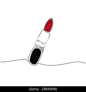 Lipstick one line icon. On white background One single line drawing of lipstick Fashion make up design. Stock Vector