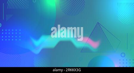 Blue abstract gradient background with modern shape of liquid wave and triangle. Modern light fluid aurora motion. Stock Vector