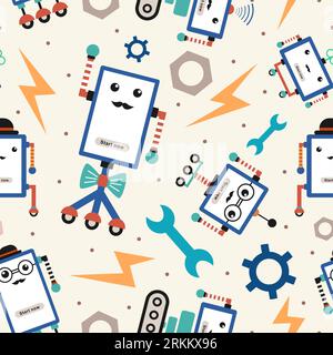 Hand drawn Robot hipster toys seamless pattern Stock Vector