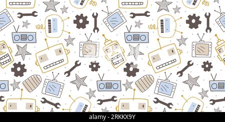 Funny robots seamless pattern for baby and kids Stock Vector