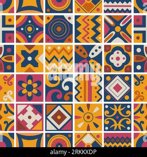 Seamless pattern of square tribal tiles Stock Vector