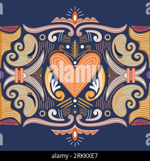 Abstract heart shaped tribal ornament. Ethnic mandala. Stylized heart shaped symbol. heart shaped of geometric elements. Tribal ethnic motif. Blue ora Stock Vector