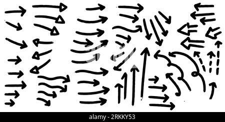 Set of hand drawing arrow use for pictogram pointer or presentation design element. Arrow sketch handmade doodle swipe up symbol sign isolated on whit Stock Vector