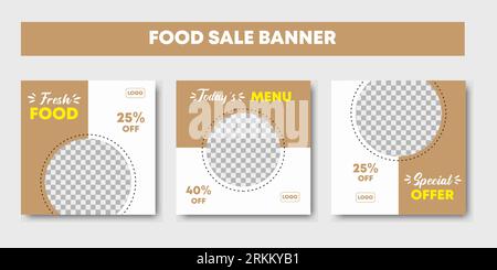 Social media post creative vector set for promotions on the food menu. Background template with copy space for text and images in warm color of the ea Stock Vector