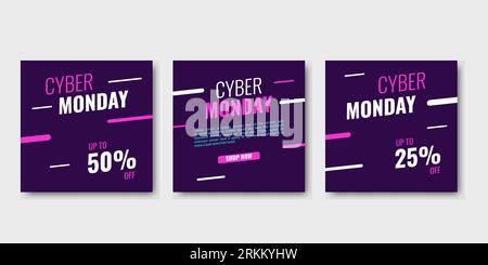 Cyber monday social media post template, set editable square shape banner. Good for marketing and promotion with trendy colors. Stock Vector