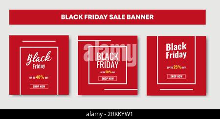 Black Friday Fashion Sale social media post trendy design. Advertisement elements, square with red colors. Good for web and internet ad. Stock Vector
