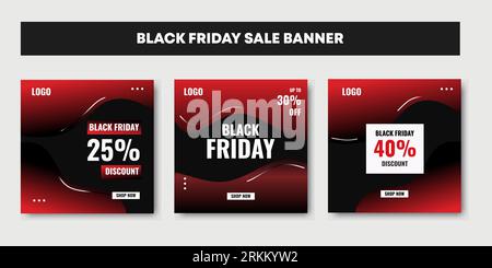 Black Friday Fashion Sale social media post trendy design. Advertisement elements, square with red colors. Good for web and internet ad. Stock Vector