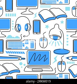 Seamless pattern of online e learning education stuff Stock Vector