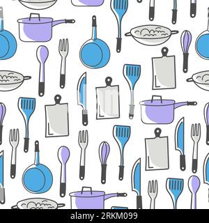 Seamless pattern of hand drawn kitchen equipments Stock Vector