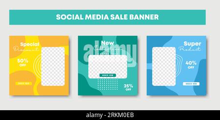 Vector banner with color geometric illustration. Set of social network post template for online store promotion, business concept. Design elements for Stock Vector